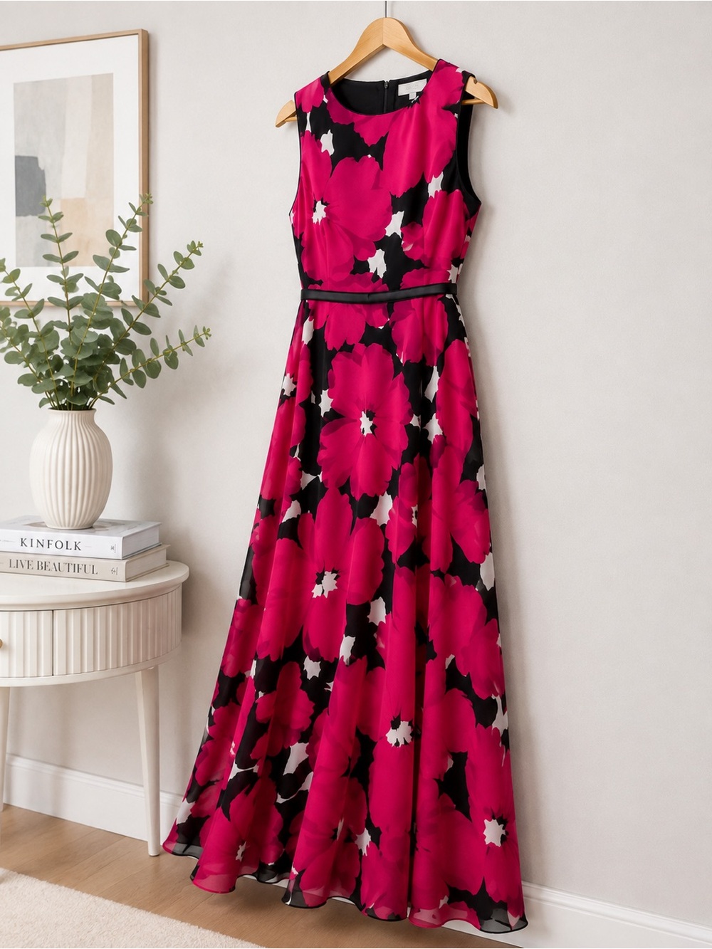 Hobbs London Red Floral Sleeveless Maxi Dress Size US 6